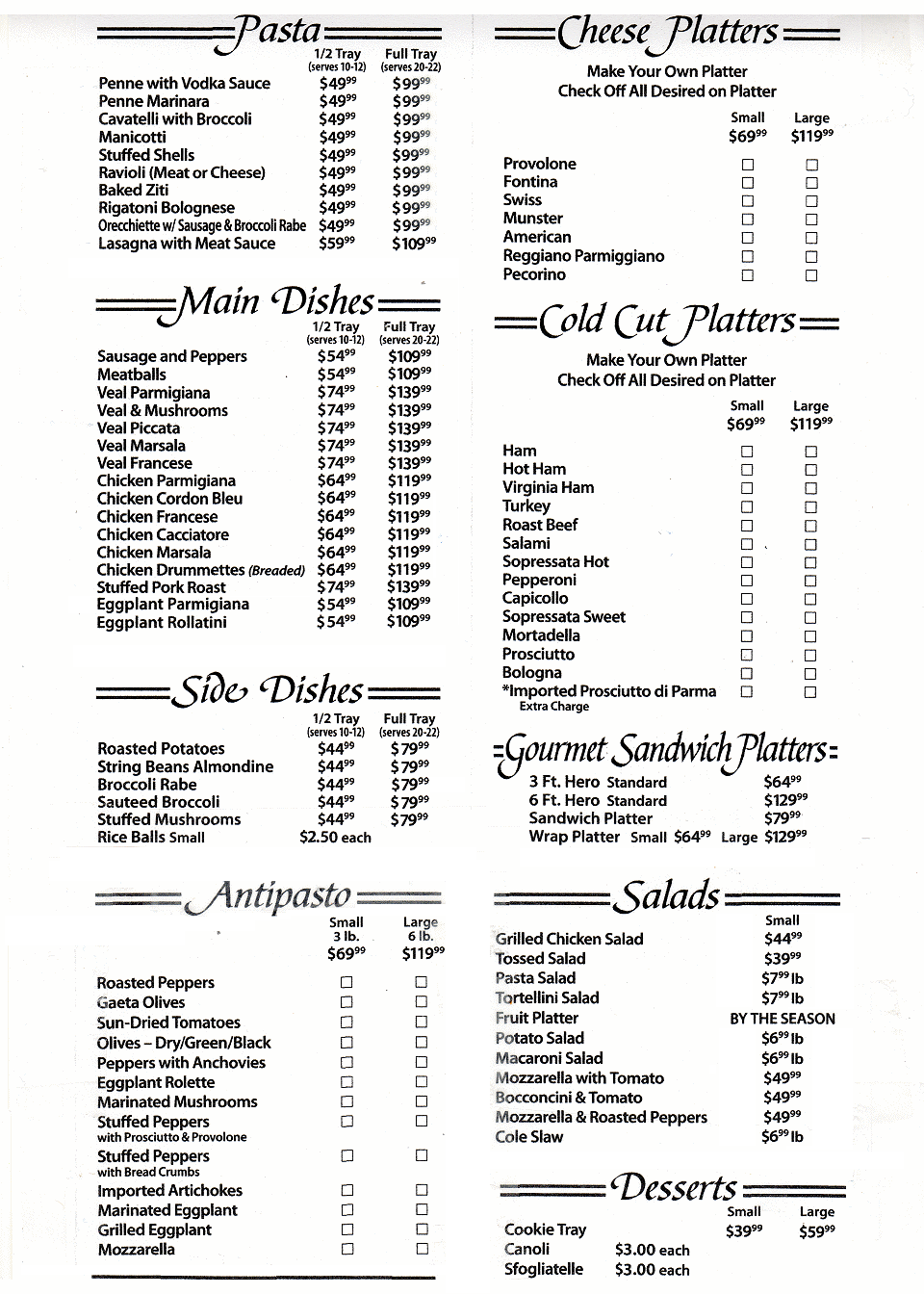 A & C catering menu